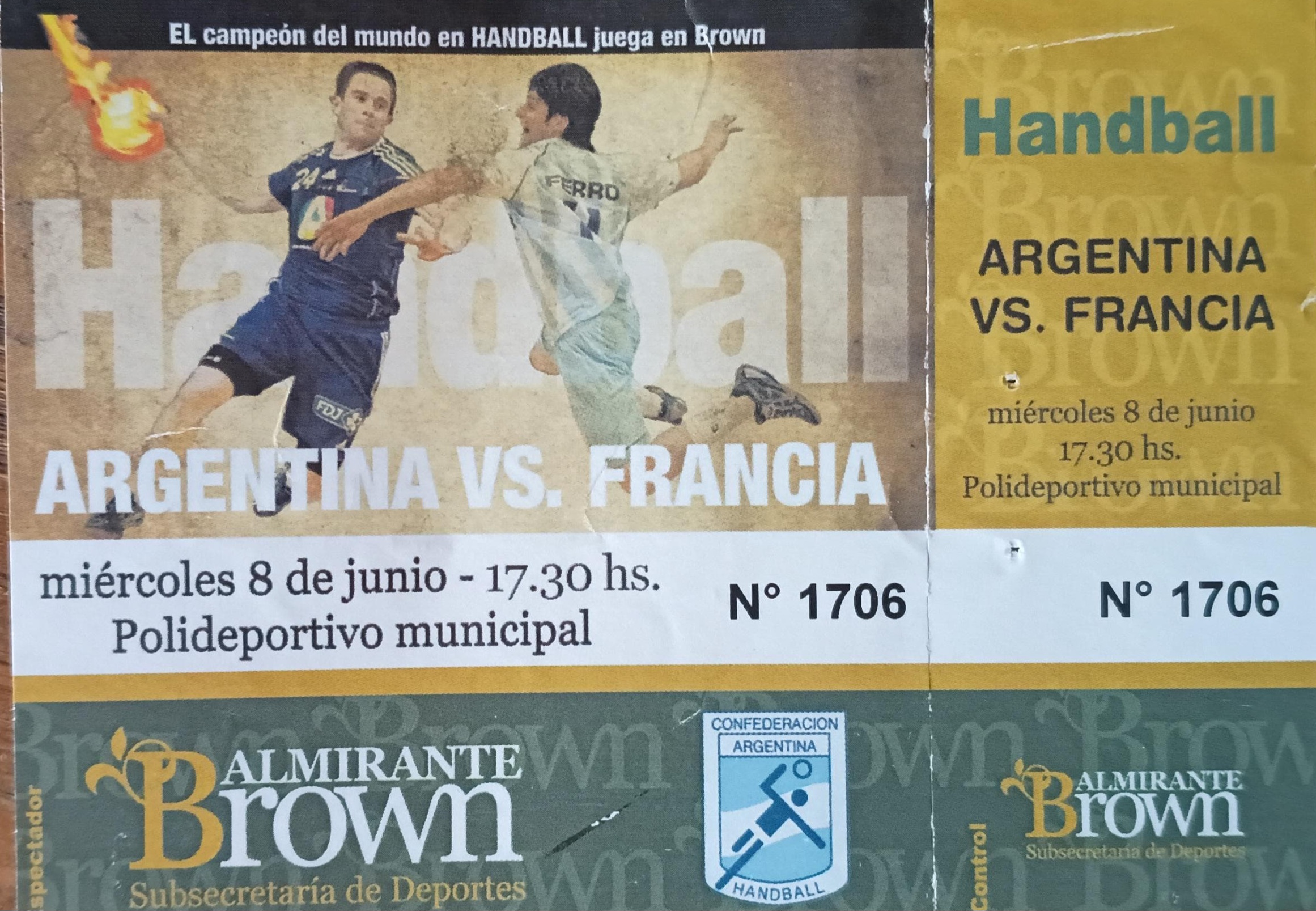 Entrada del Argentina - Francia disputado en Almirante Brown