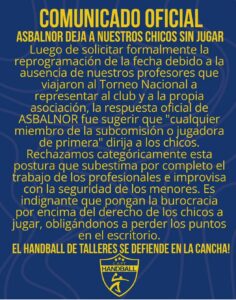 Duro comunicado de Povenir Talleres contra ASBALNOR
